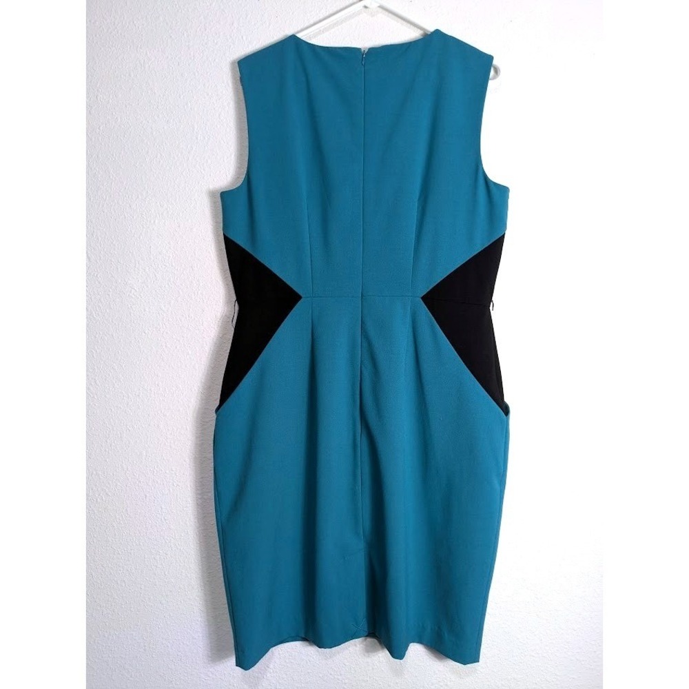 Calvin Klein Dress Size 14  Teal Blue Black Colorblock Sleeveless Sheath - Picture 7 of 9
